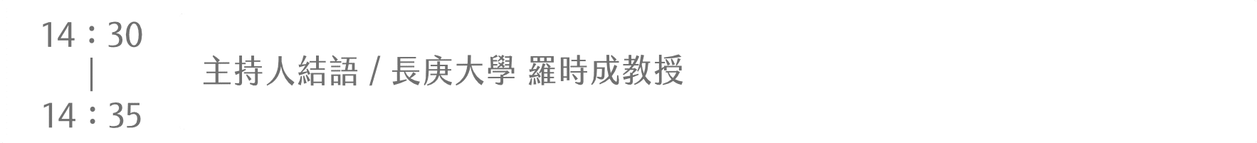 14:30-14:35 主持人結語/長庚大學 羅時成教授